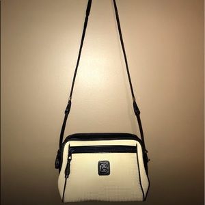 Bally Shoulder Bag, Ivory with Navy Trim